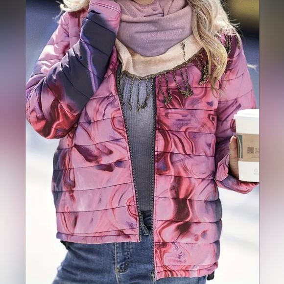C.O.Z.Y Jackets & Blazers - C.O.Z.Y pink purple swirly tie-dye puffer jacket Medium